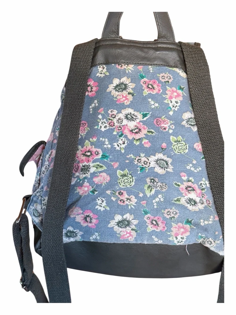 Candie's Blue Floral Canvas Backpack with Gray Trim